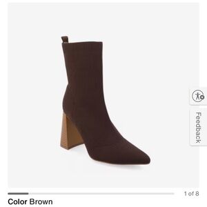 Journee Collection Brown Pointed Sock Boot with Block Heel
